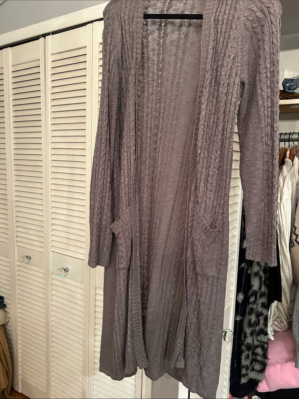 torrid Long Taupe Open-Front Cable Knit Cardigan